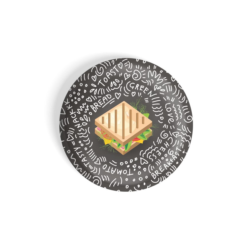 dhcrafts Round Fridge Magnet Black Food Lovers Sandwich D9 Glossy Finish Design Pack of 1 (58 mm)